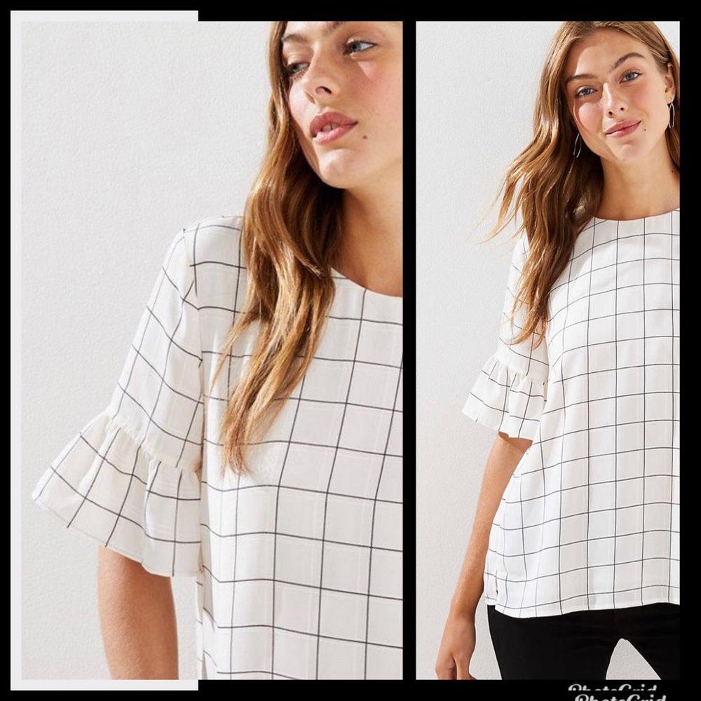 LOFT Ruffle Cuff Swing Blouse Whisper White